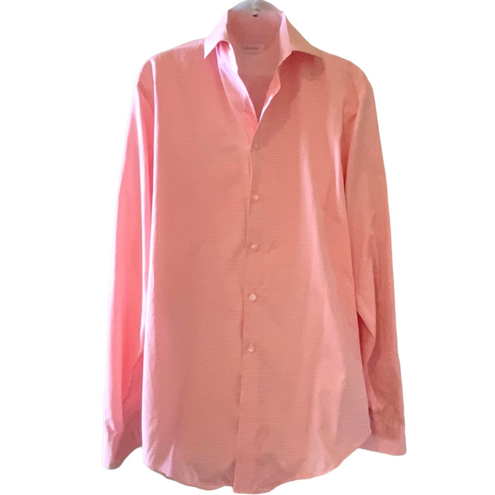 Calvin Klein Shirt Pink and White Checkered Button Down Size Slimfit 16.5